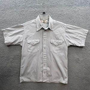 Vintage 80s Ruddock Western Button Up Shirt Mens Cowboy Blue White Striped